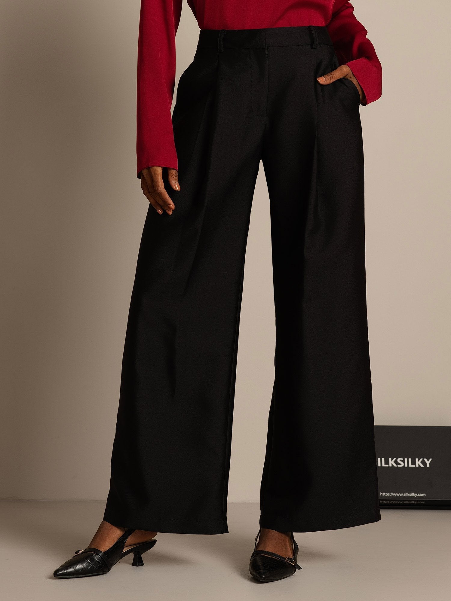 [Black] SilkSilky-AU 32Momme Wool Womens Pants 001,