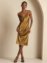 [Brown] SilkSilky-AU Sleeveless U Neck Dress 004