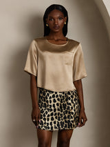 [Champagne] SilkSilky-AU Half Sleeve Scoop Neck Women's T-Shirt 005