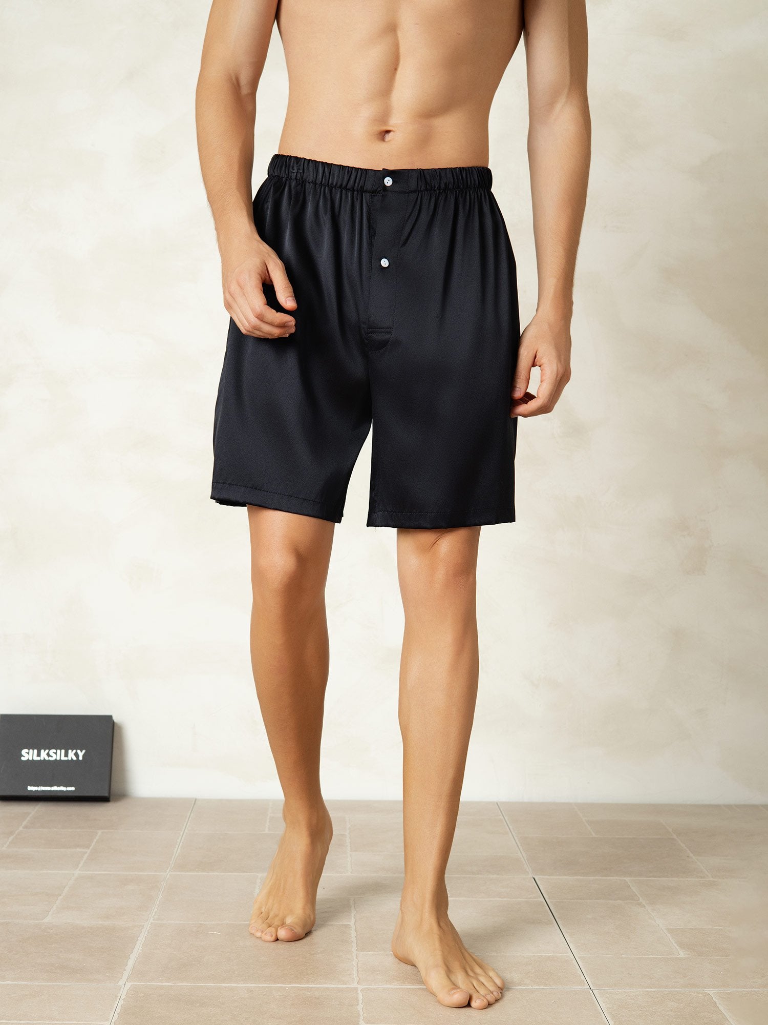[Black] SilkSilky-AU Pure Silk Mens Sleep Bottoms 001