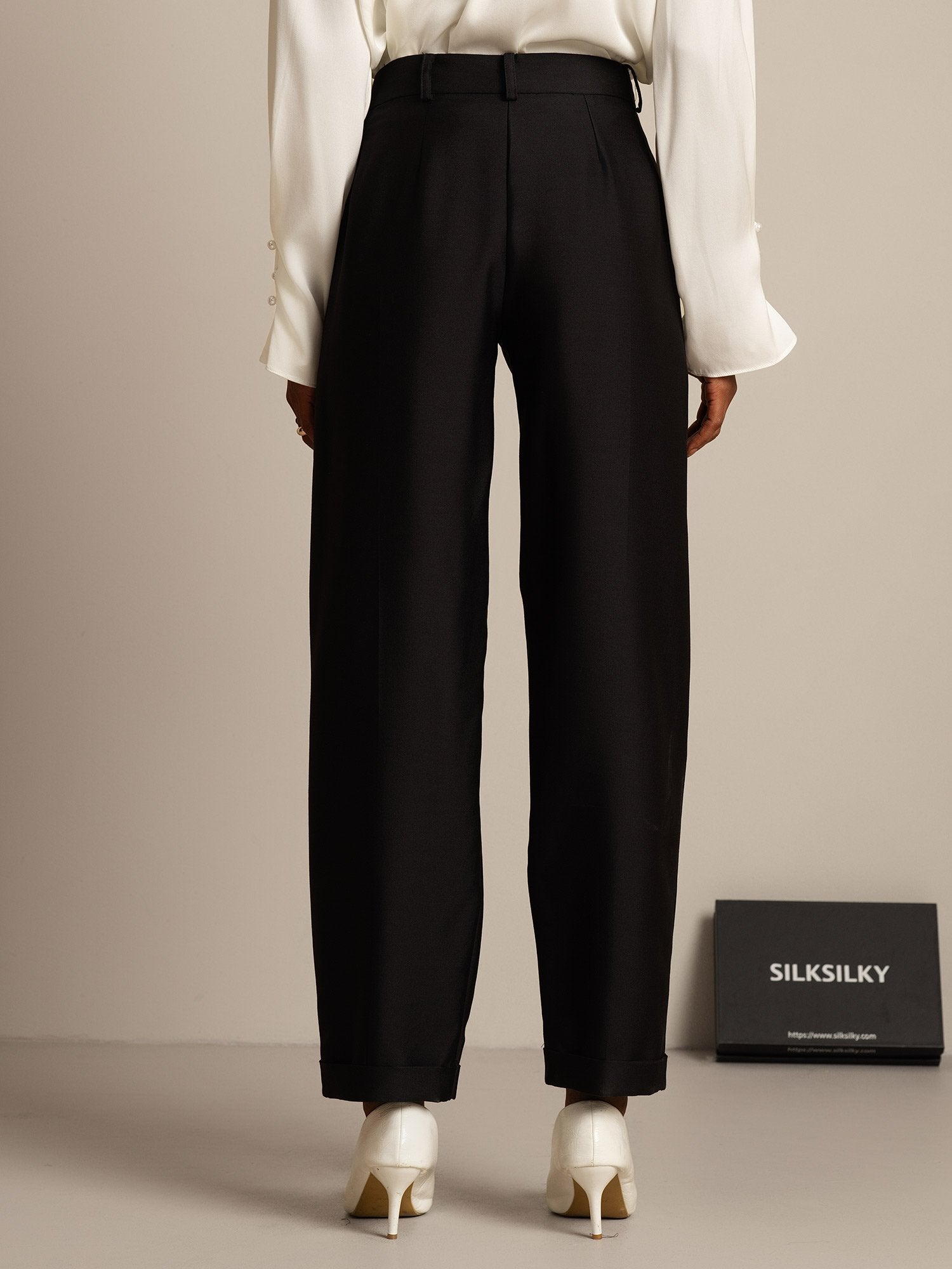 [Black] SilkSilky-AU 32Momme Wool Womens Pants 002,