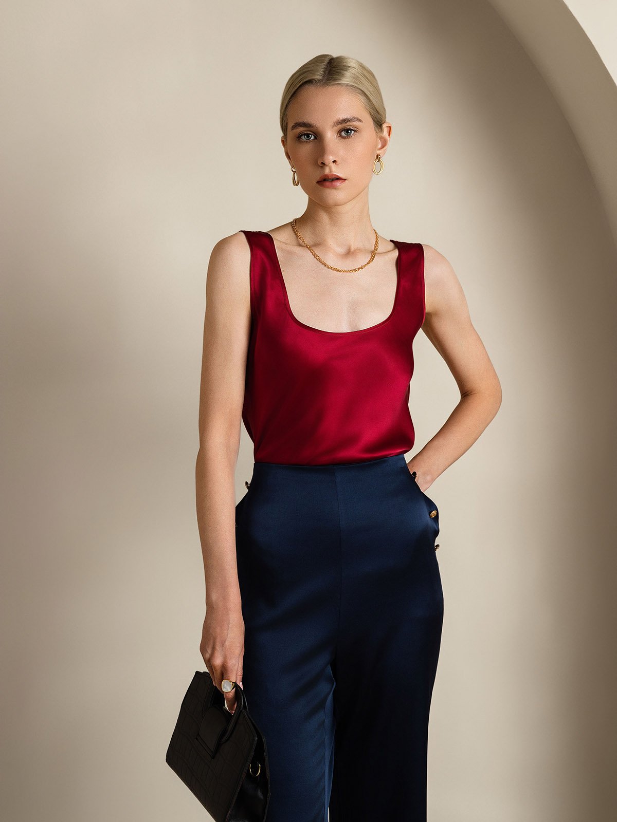 [Wine] SilkSilky-AU 19Momme Silk Sleeveless U Neck Camisole 004