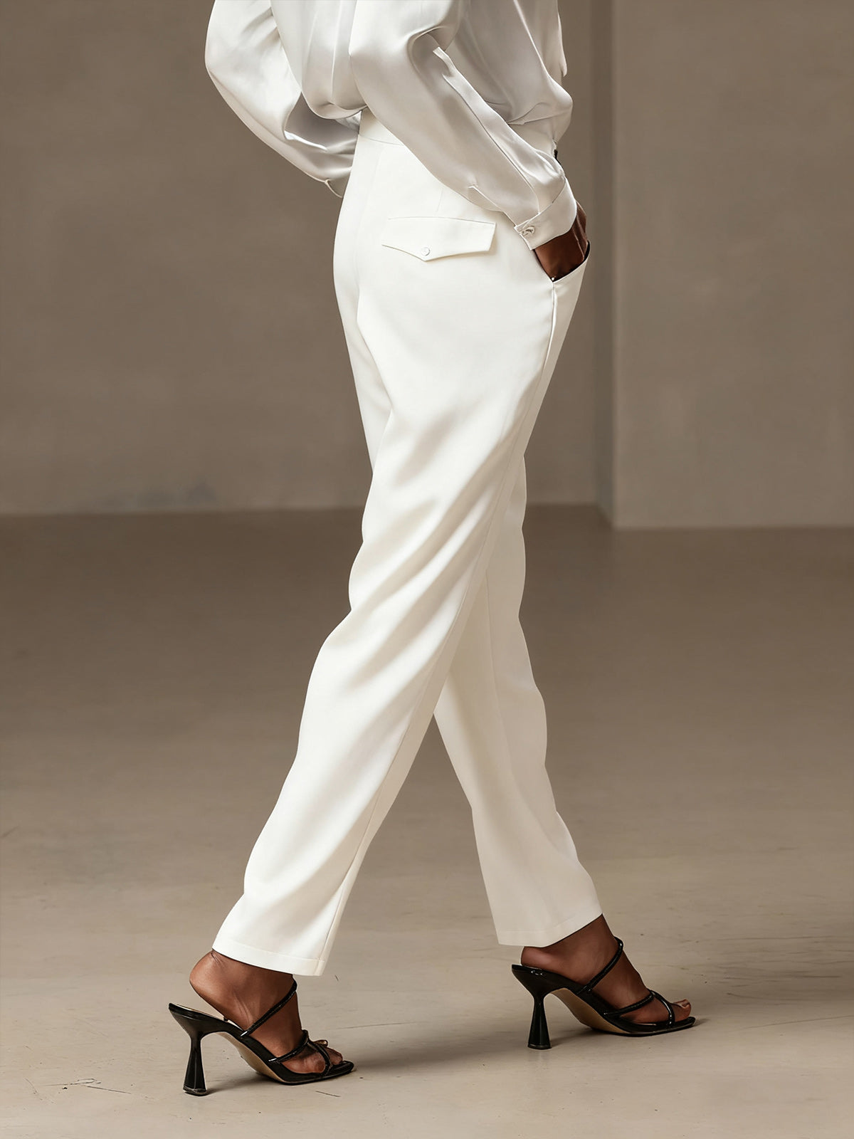 [White] SilkSilky-AU 19Momme Silk Womens Pants 002