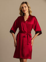 [Wine] SilkSilky-AU Half Sleeve Women's Dressing Gown 001