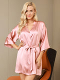 SilkSilky AU Pure Silk Half Sleeve Womens Robe Pink 002