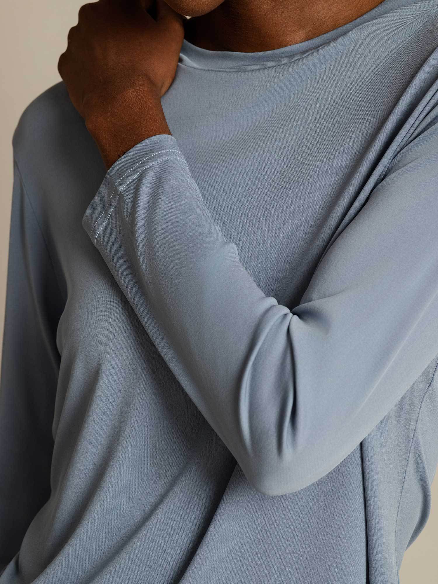 [GrayishBlue] SilkSilky-AU Pure Silk Round Neck Women's T-Shirt 004