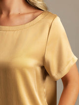 [Tan] SilkSilky-AU 19Momme Machine-Washable Silk Short Sleeve Women's Pyjamas 004