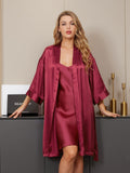 SilkSilky AU Pure Silk 3/4 Sleeve Nightgown&Robe Set Wine 005