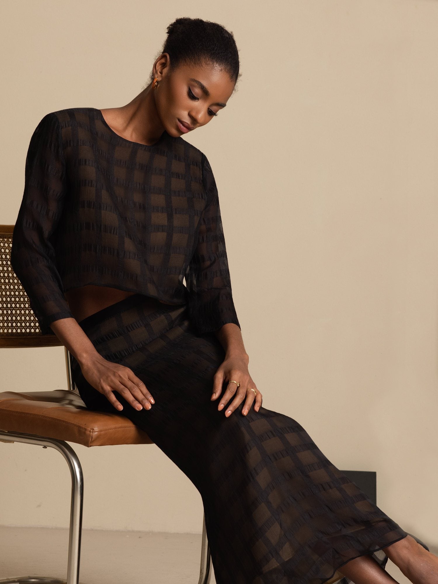 [Black] SilkSilky-AU Pure Silk Long Sleeve Round Neck Women''s Outfit Sets 008