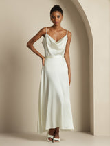 [White] SilkSilky-AU Spaghetti Strap Cowl Neck Women's Outfit Sets 003