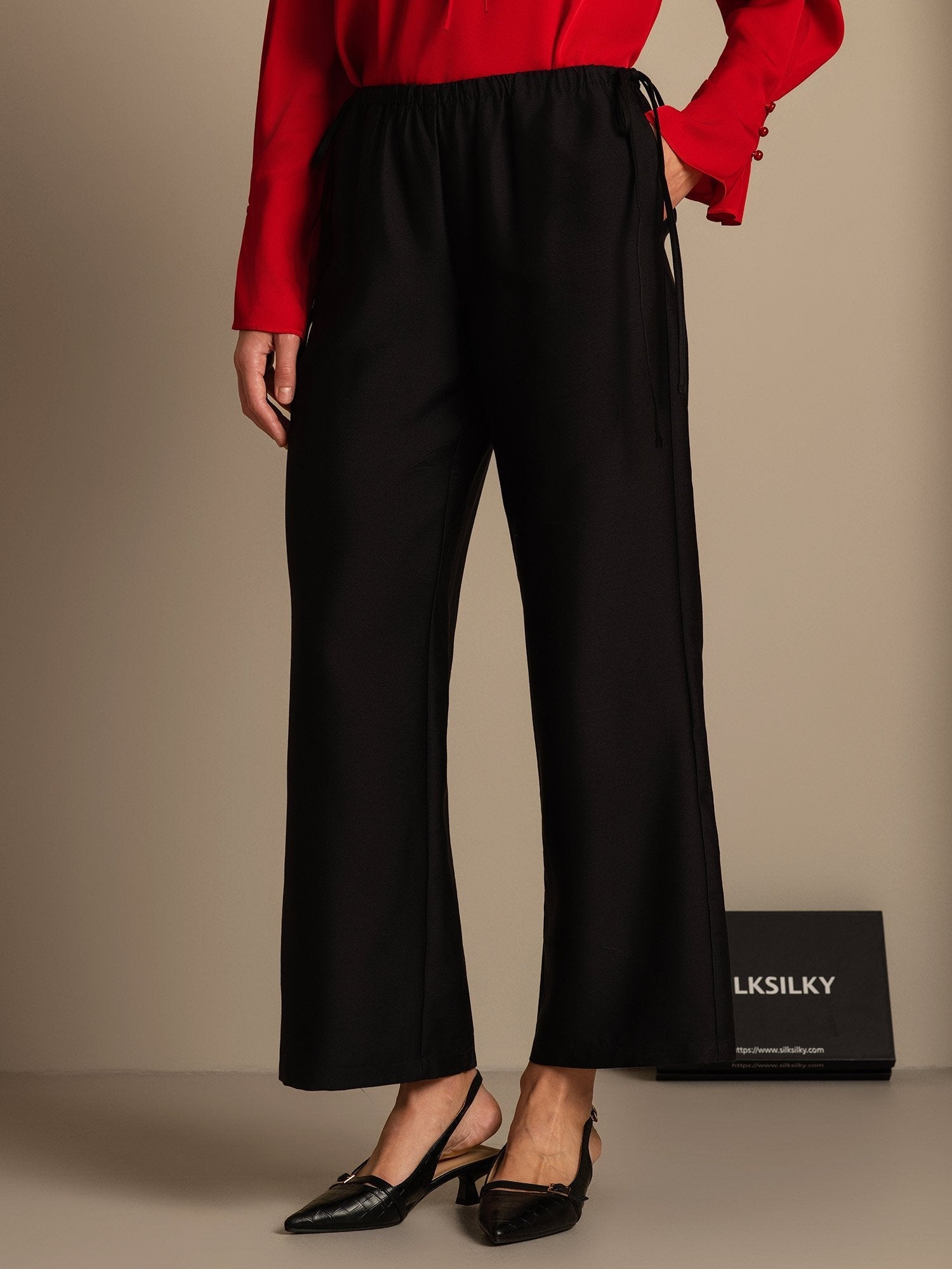 [Black] SilkSilky-AU 32Momme Wool Womens Pants 003,