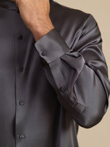 [Dark Gray] SilkSilky-AU Long Sleeve Stand Collar Men''s Shirt 007