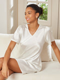 SilkSilky AU Pure Silk Short Sleeve V Neck Nightgown White 001