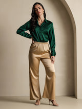 [Dark Green] SilkSilky-AU Long Sleeve Lapel Collar Women's Shirt 010