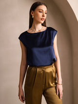 [Dark Blue] SilkSilky-AU Cap Sleeve Round Neck Women's T-Shirt 001