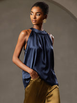 [Dark Blue] SilkSilky-AU Sleeveless Halter Women's T-Shirt 001