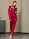 SilkSilky-AU Pure Silk Long Sleeve Lapel Women's Pyjamas Wine 003