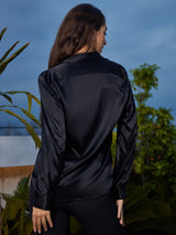 [Black] SilkSilky-AU Long Sleeve Lapel Collar Women's Shirt 002