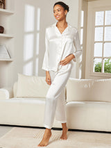 [White] SilkSilky-AU Long Sleeve Lapel Collar Women's Pyjamas 004