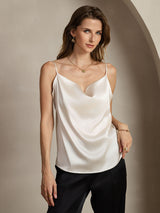 [Light Gray] SilkSilky-AU 19Momme Stretch Silk Charmeuse Spaghetti Strap Cowl Neck Camisole 001