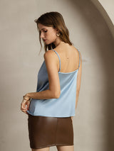 [Grayish Blue] SilkSilky-AU 19Momme Stretch Silk Charmeuse Spaghetti Strap Cowl Neck Camisole 002