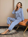 SilkSilky-AU 19Momme Pure Silk Long Sleeve Lapel Women's Pyjamas Blue 004