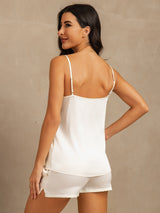 [White] SilkSilky-AU 19Momme Machine-Washable Silk Sleeveless Round Neck Camisole Set 002