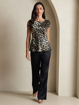 [Leopard] SilkSilky-AU 19Momme Silk Round Neck Women's T-Shirt 006