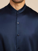 [Dark Blue] SilkSilky-AU Long Sleeve Stand Collar Men''s Shirt 007