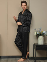 [Black] SilkSilky-AU Long Sleeve Notch Collar Men's Pyjamas 005