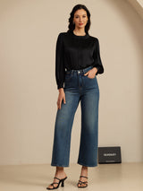 [Black] SilkSilky-AU 19Momme Long Sleeve Round Neck Blouse 007