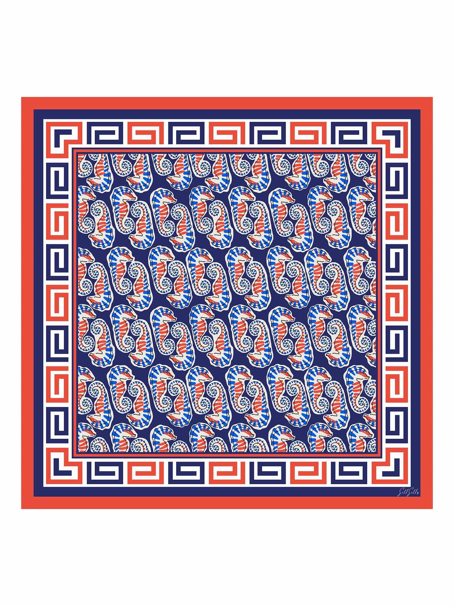 [Navy Seahorse] SilkSilky-AU Scarf 001