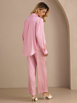 [Pink Pinstripe] SilkSilky-AU Long Sleeve Lapel Collar Women's Outfit Sets 002