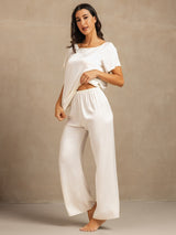 [White] SilkSilky-AU 19Momme Machine-Washable Silk Short Sleeve Women's Pyjamas 003