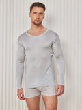 SilkSilky AU Silk Knitted Long Sleeve V Neck Men's T Shirt LightGray 003