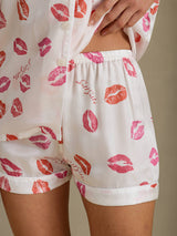 [White Lipstick] SilkSilky-AU Short Sleeve Notch Collar Women's Pyjamas 004