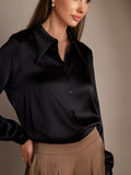 SilkSilky AU 19Momme Silk Long Sleeve Collar Women's Shirt Black 003