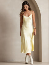 [Light Yellow] SilkSilky-AU Sleeveless V Neck Dress 005