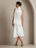 SilkSilky AU 19Momme Silk Sleeveless Tie Neck Dress White 002