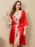 SilkSilky-AU-Pure-Silk-3/4-Sleeve-Nightgown&Robe-Set-Red-004