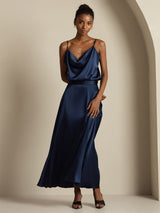 [Dark Blue] SilkSilky-AU Spaghetti Strap Cowl Neck Women's Outfit Sets 004