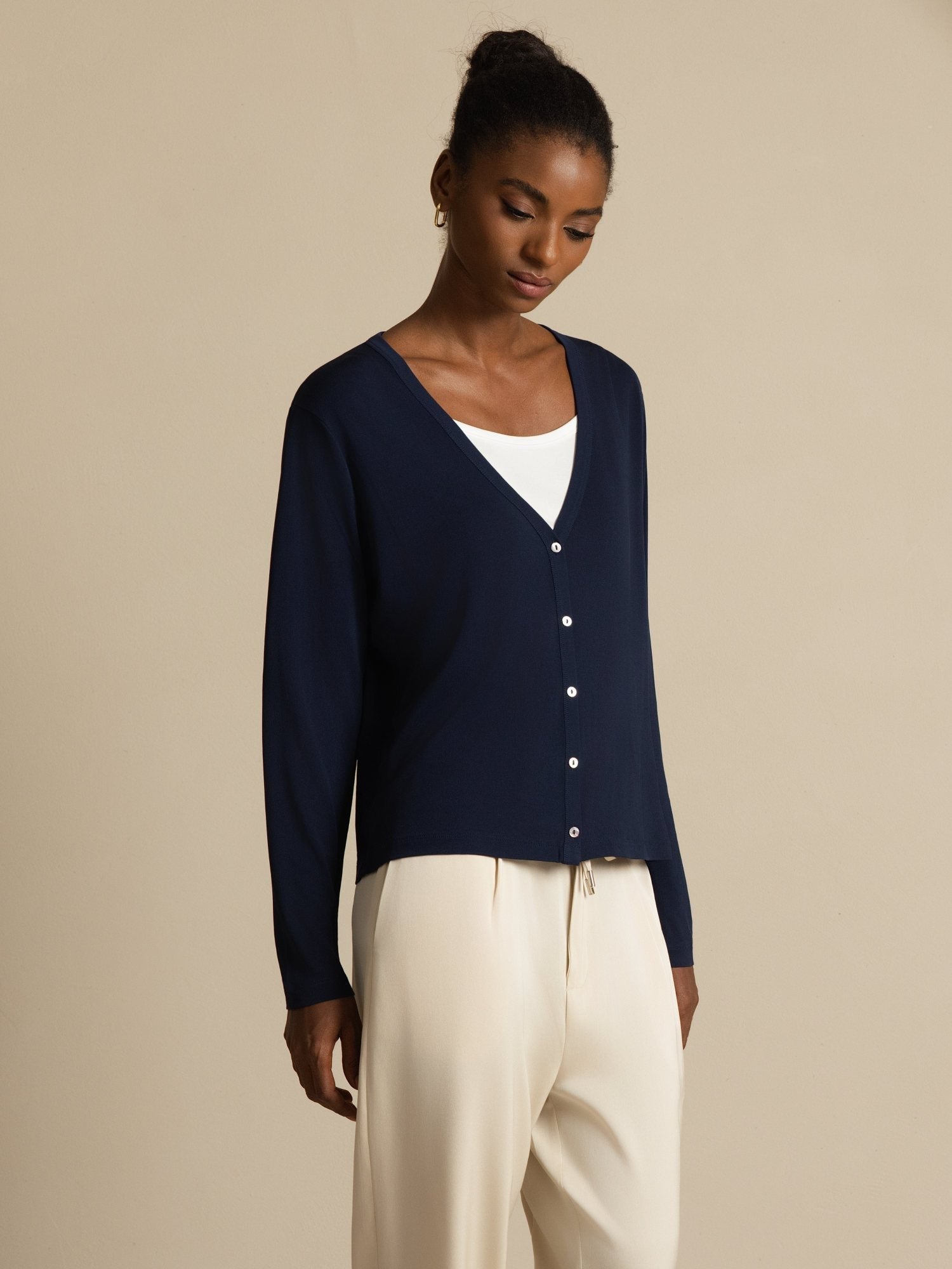 [Dark Blue] SilkSilky-AU Long Sleeve Women's Cardigan 001