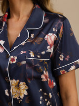 [Navy Floral] SilkSilky-AU Short Sleeve Notch Collar Women's Pyjamas 004
