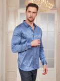 SilkSilky AU Silk Long Sleeve Collar Men's Shirt LightBlue 003