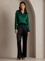 [Dark Green] SilkSilky-AU Long Sleeve Lapel Collar Women's Shirt 004