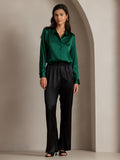 SilkSilky-AU Silk Long Sleeve Collar Women's Shirt DarkGreen 004