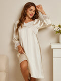 SilkSilky AU Pure Silk Long Sleeve Nightgown White 001