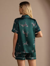 [Emerald Zebra] SilkSilky-AU Short Sleeve Lapel Collar Women's Pyjamas 002
