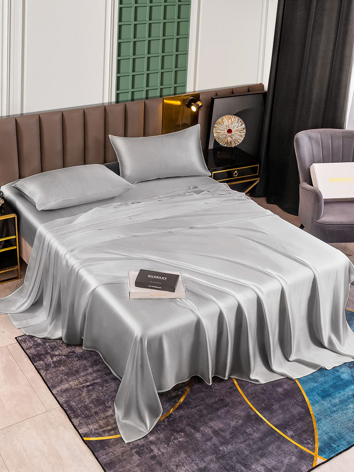 SilkSilky AU 25Momme Pure Silk Bedding Set Silver 002