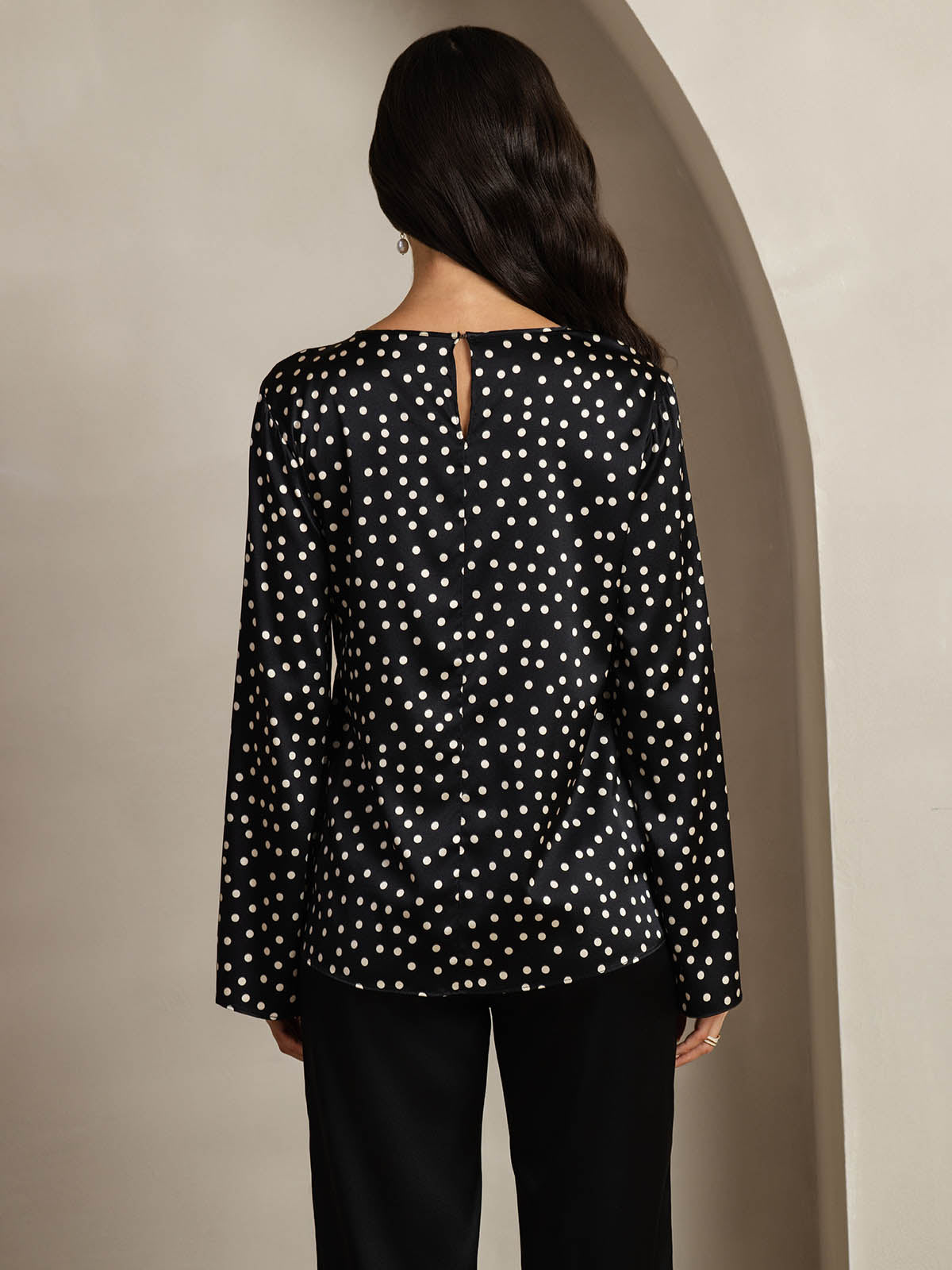 [Polka Dot] SilkSilky-AU 19Momme Silk Round Neck Women's T-Shirt 002